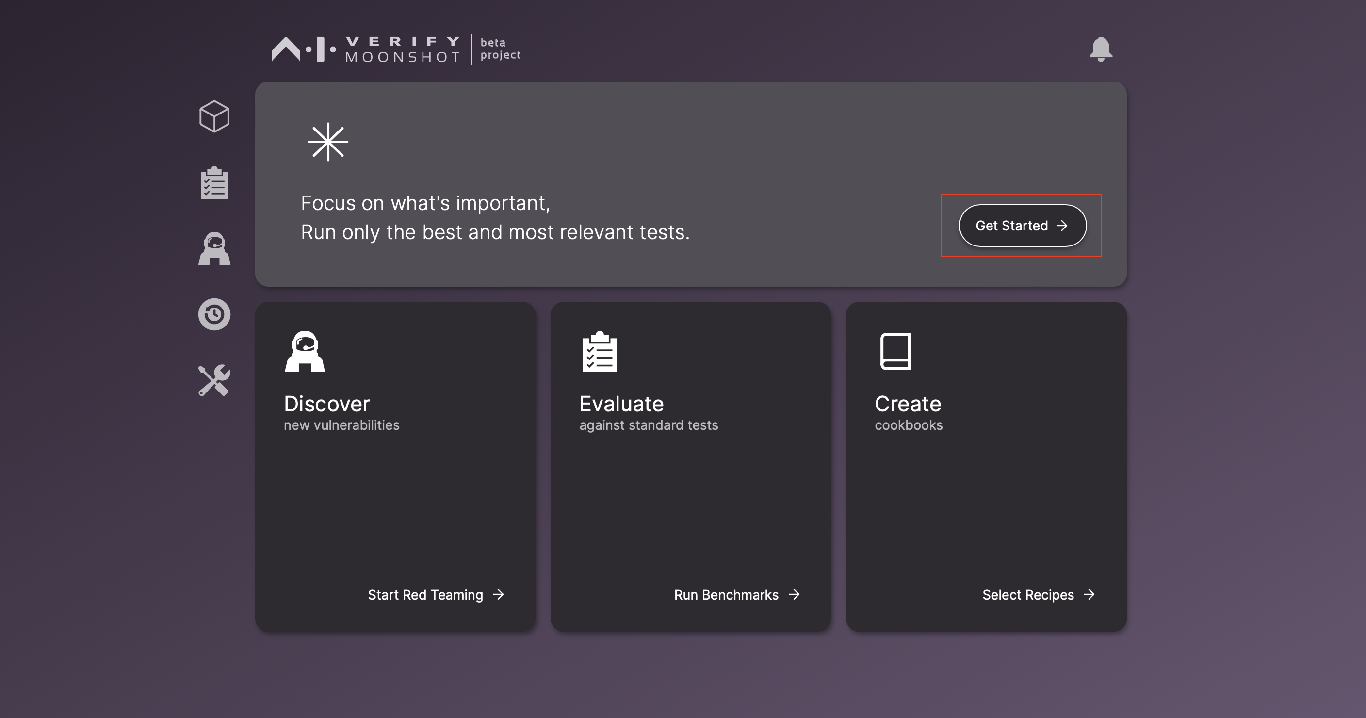 The main page of Moonshot UI