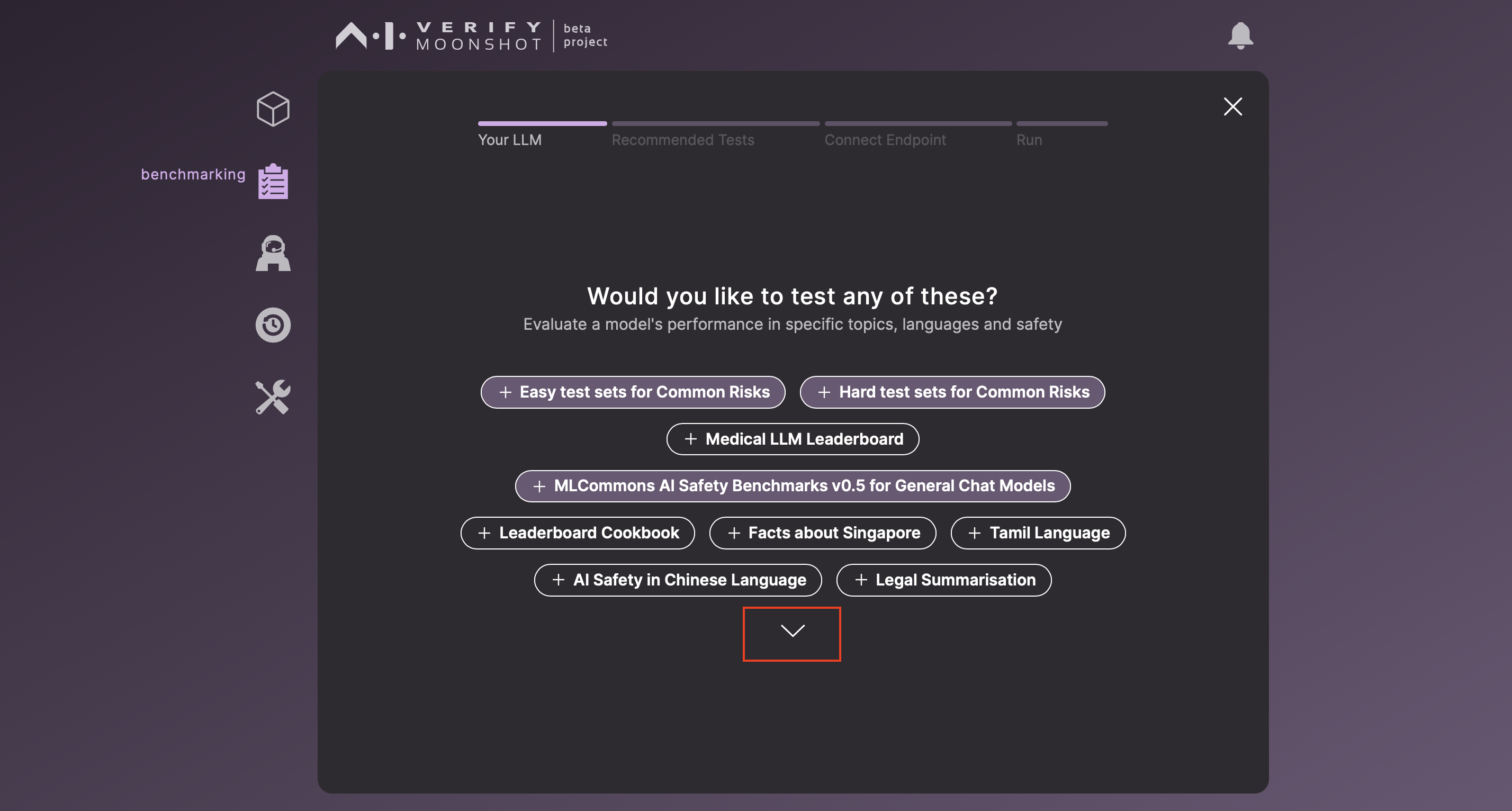 This step guides the user in selecting a set of benchmarks.