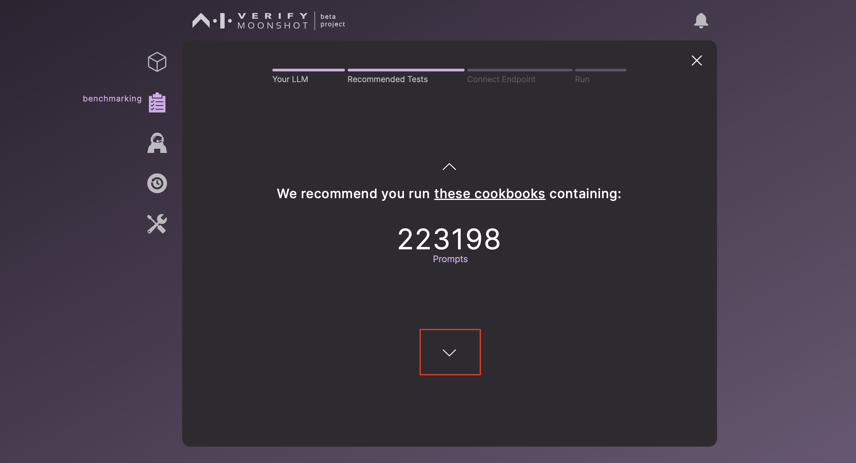 This step shows the total number of prompts available in this benchmark.